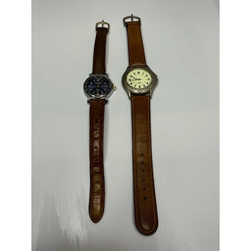 Vintage Wrist Watch Lot Of 2-TV Guide Watch And Carriage By Timex Quartz Leather